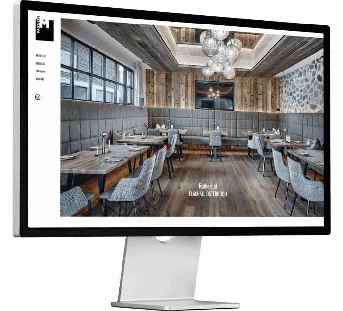Die Firma Passion M hat eine Website erstellen lassen von GSALLER Media. Das Bild zeigt eine Präsentationsansicht der neuen Website der Firma Passion M in Matrei in Osttirol.