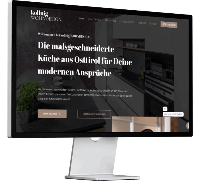Die Firma kollnig-WOHNDESIGN hat eine Website erstellen lassen von GSALLER Media. Das Bild zeigt eine Präsentationsansicht der neuen Website der Firma kollnig WOHNDESIGN in Lienz in Osttirol.