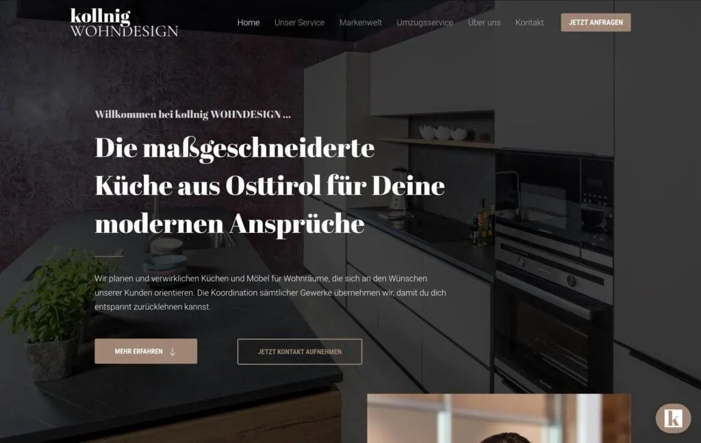 Webseite von kollnig WOHNDESIGN, erstellt von GSALLER MEDIA, einem Webdesigner aus Osttirol.