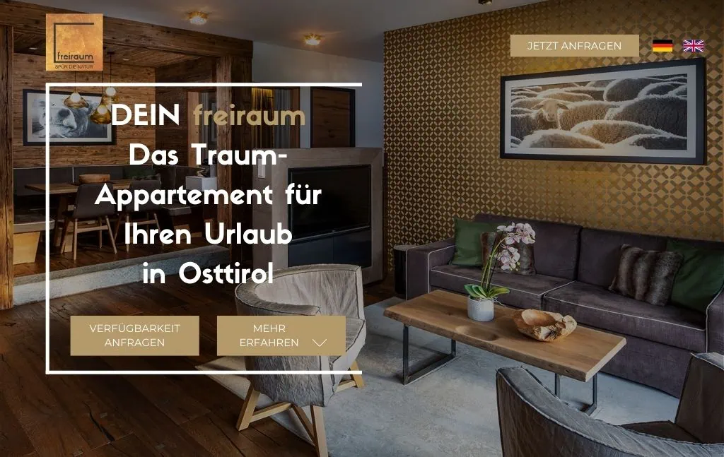 Webseite von freiraum Appartements. Erstellt von GSALLER MEDIA, einer Webdesign-Agentur aus Osttirol.